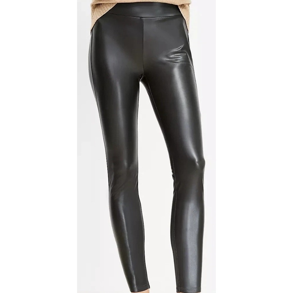 New Loft‎ Faux Leather Pants Leggings Black Pull On Stretch Soft Lining Large